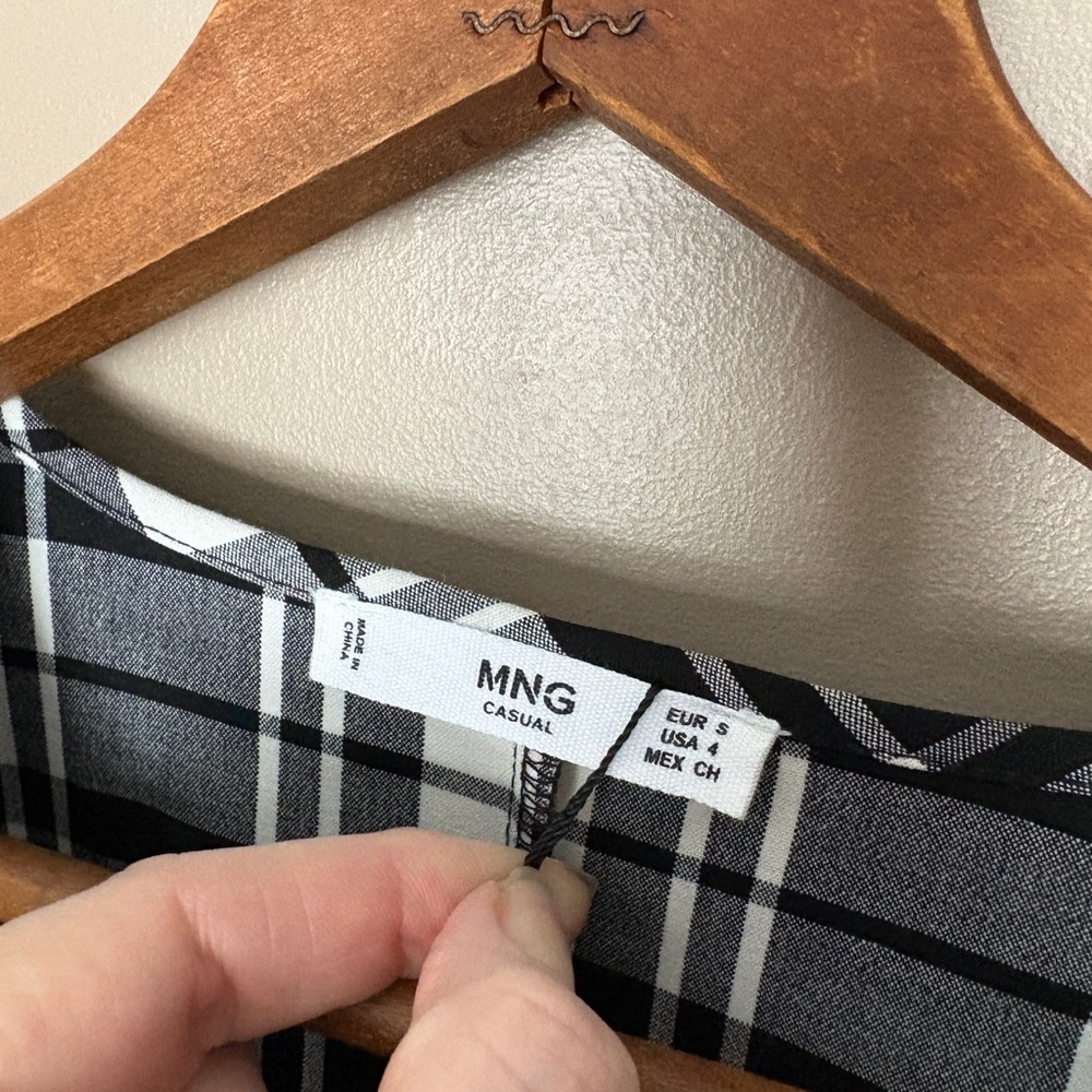 MANGO MNG Casual black & white checked midi dress button down front NWOT sz S - Picture 7 of 14